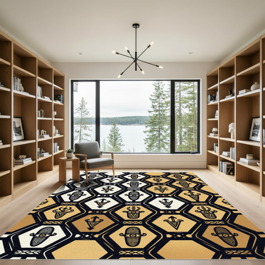 Black and Gold Geometric Ancestral Totem Rug