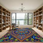 Peacock Medallion Mosaic Royal Blue Gold Rug