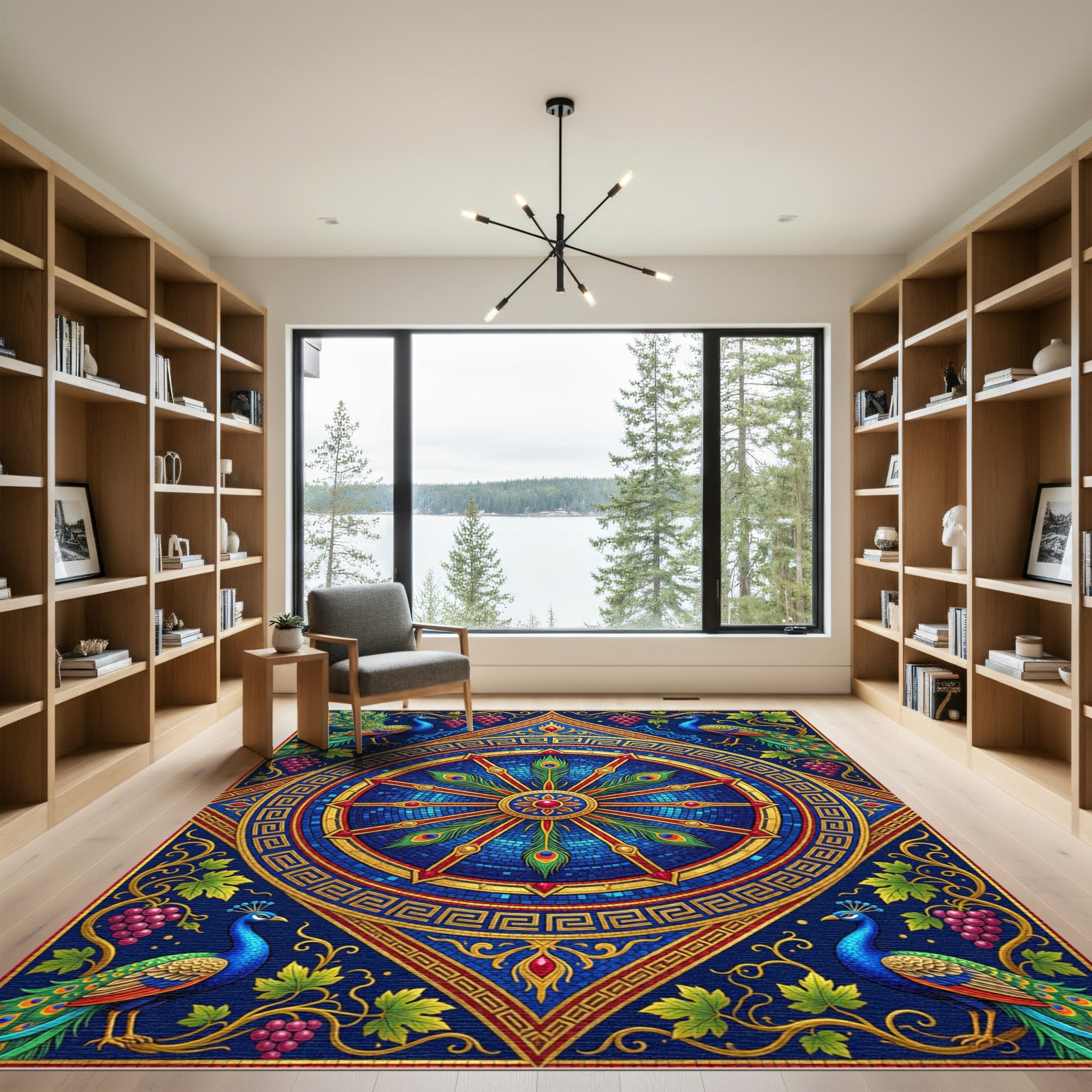 Peacock Medallion Mosaic Royal Blue Gold Rug