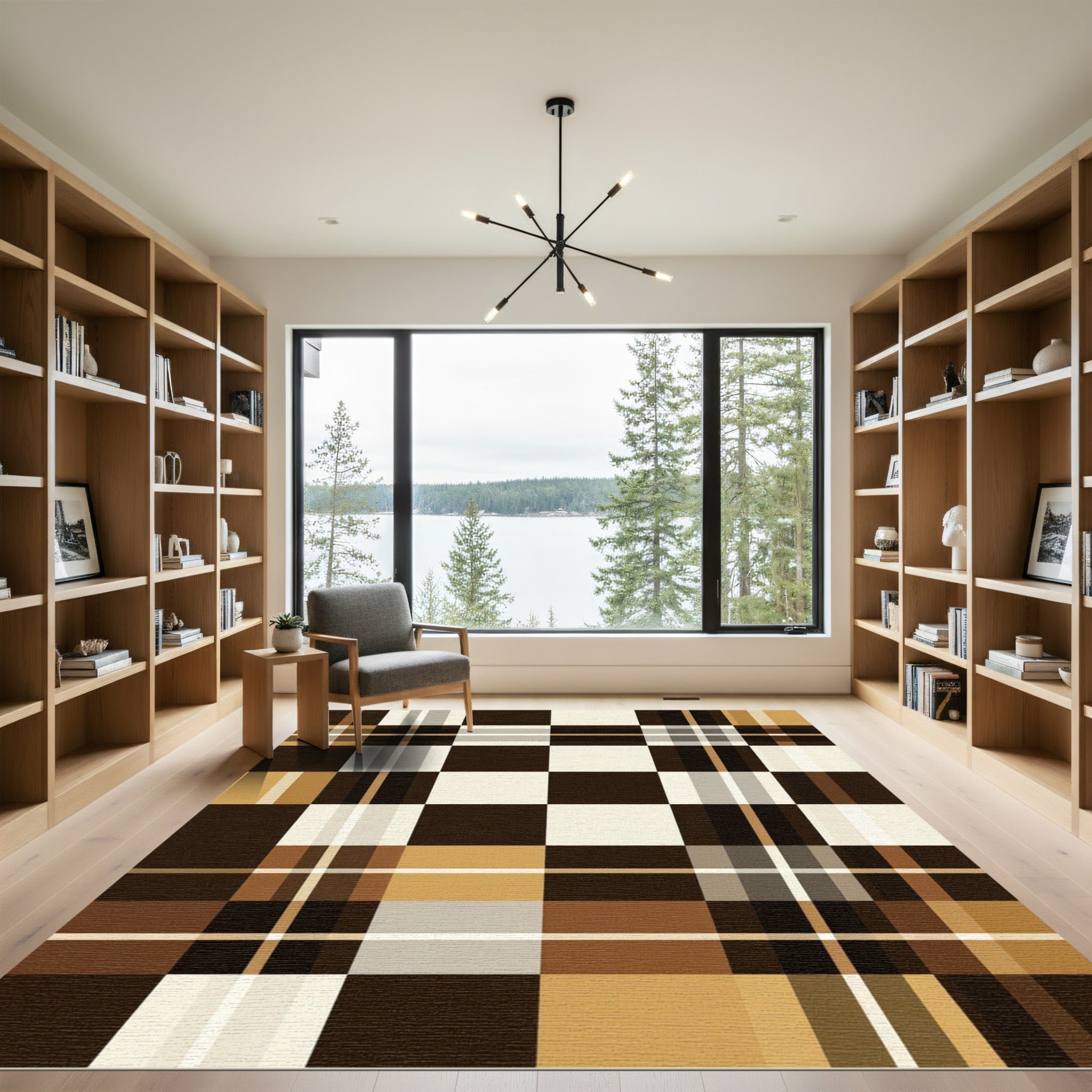 Modern Chocolate and Cream Plaid Rug