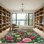 Lush Pink Rose and Berry Meadow Rug