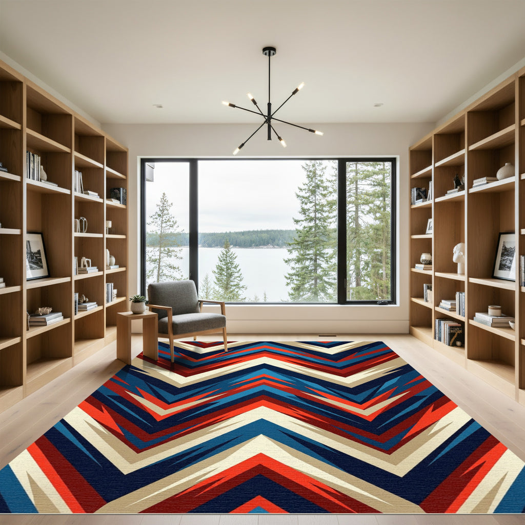 Bold Red and Blue Zigzag Chevron Rug