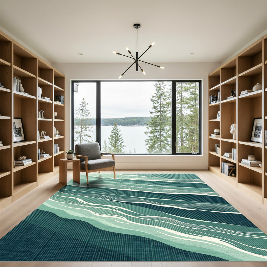 Ethereal Teal Gradient Rolling Wave Rug