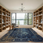 Navy Aquatic Koi Floral Tile Rug