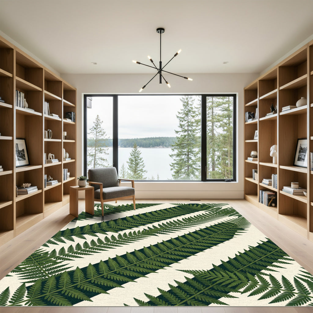 Green Fern Diagonal Stripe Rug