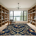 Ornate Golden Rooster Baroque Scroll Rug
