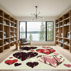 Rustic Distressed Heart Collage Cream Backdrop Rug