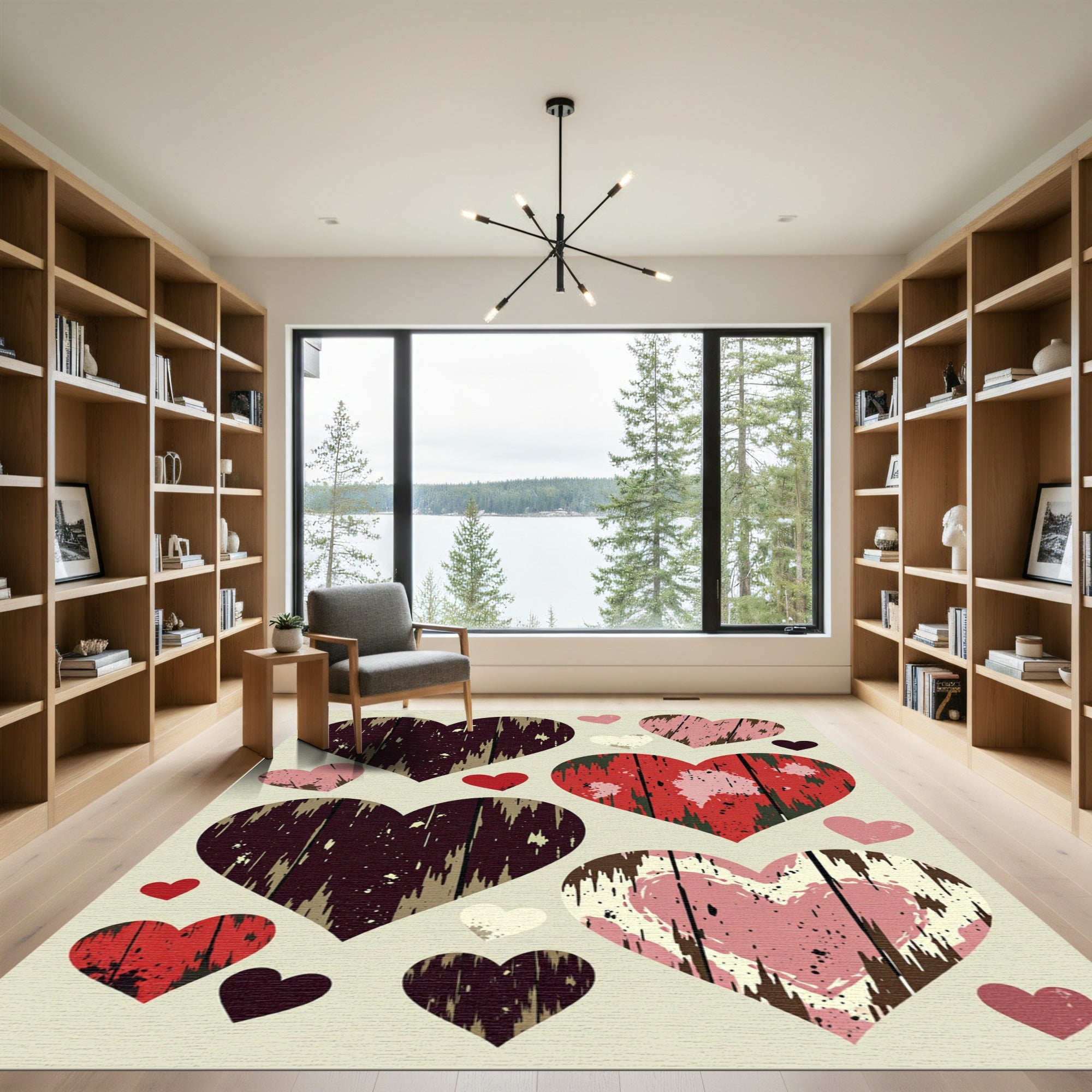 Rustic Distressed Heart Collage Cream Backdrop Rug