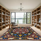 Deep Crimson Floral Inlay Medallion Rug