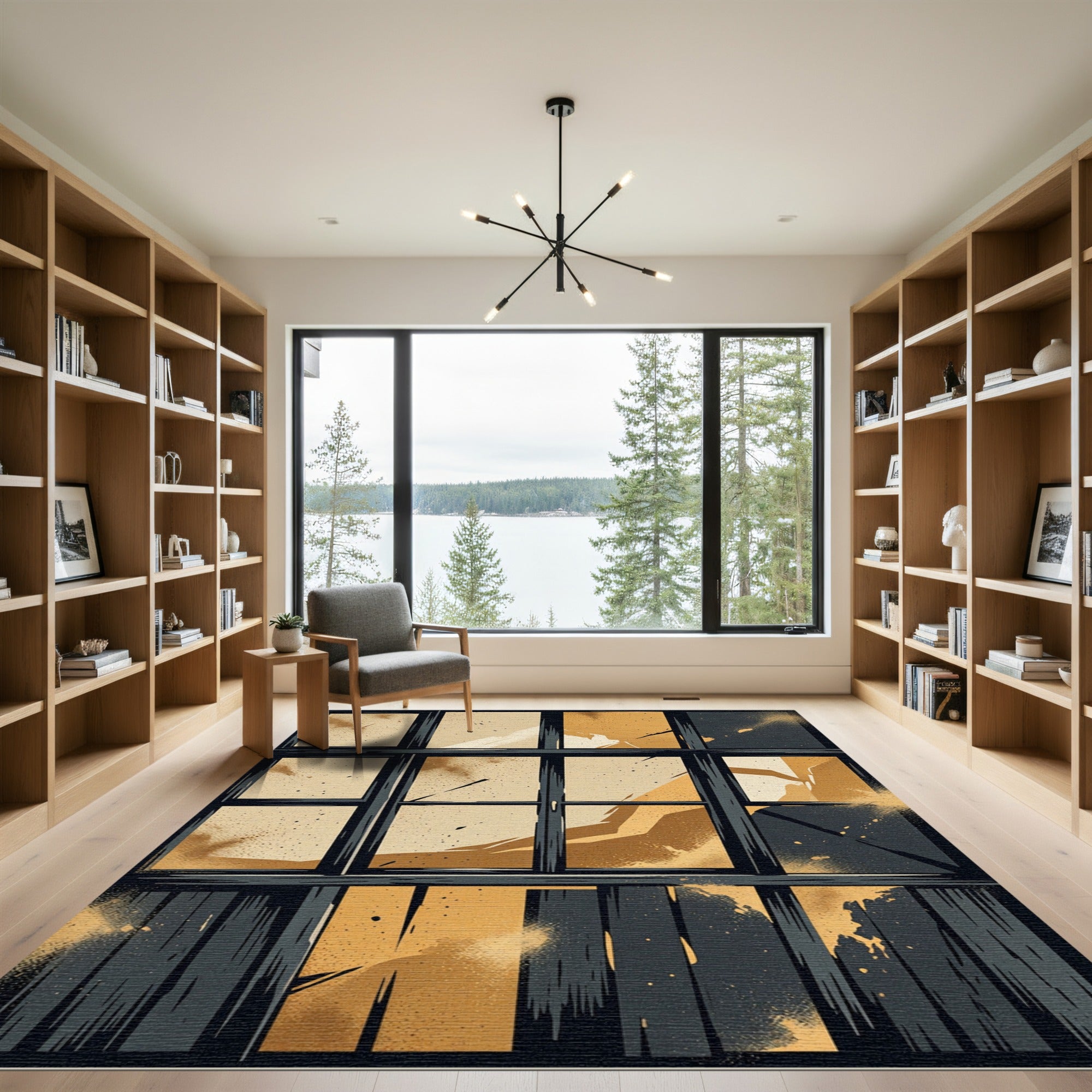 Cracked Ochre Abstract Window Pane Rug