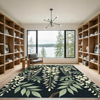 Elegant White Wisteria Botanical Black Rug