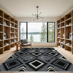 Gray Black Diamond Navajo Rug