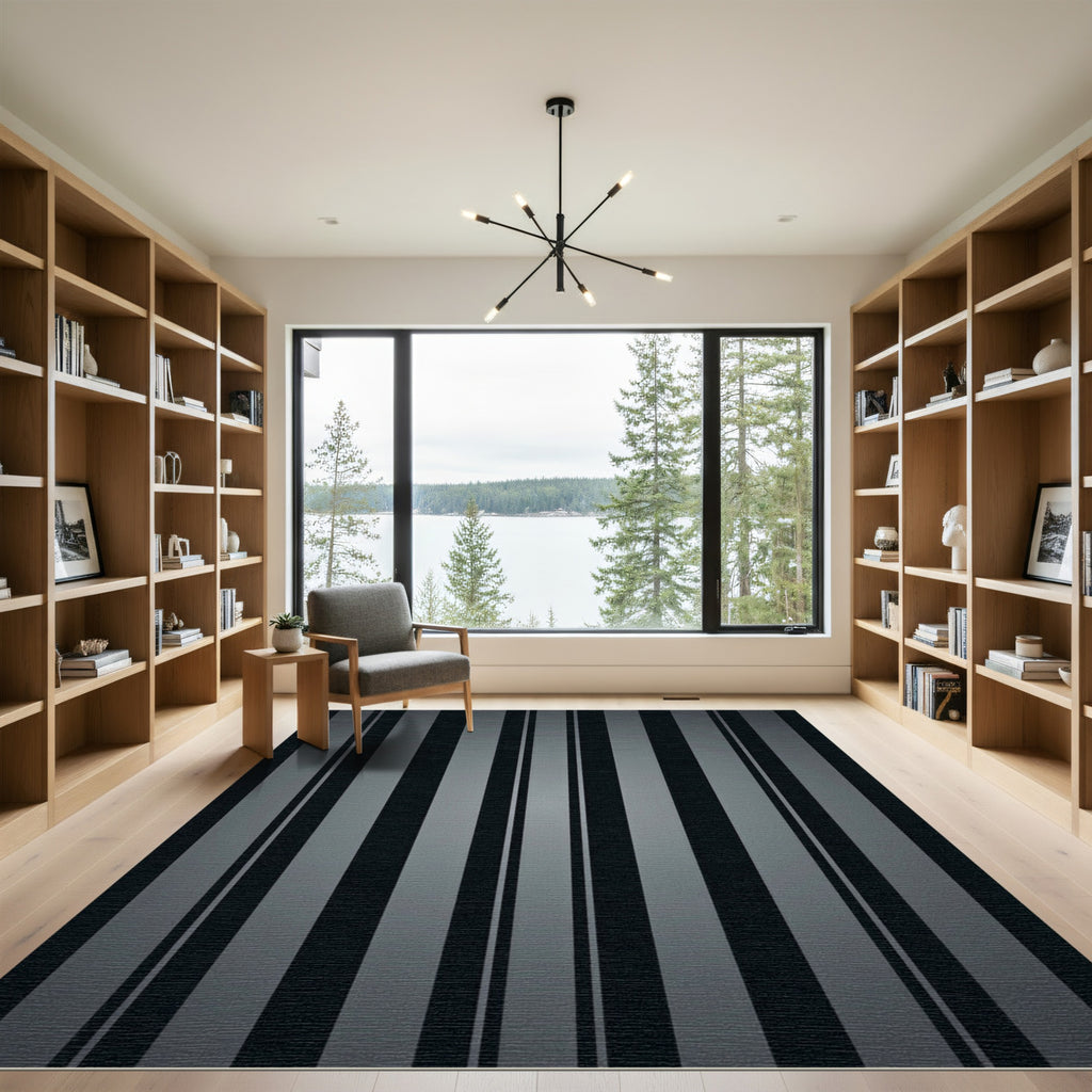 Sophisticated Charcoal Vertical Stripe Rug