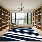 Minimalist Navy Blue Geometric Diagonal Stripes Rug