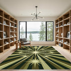 Celestial Olive Green Sunburst Starry Galaxy Rug