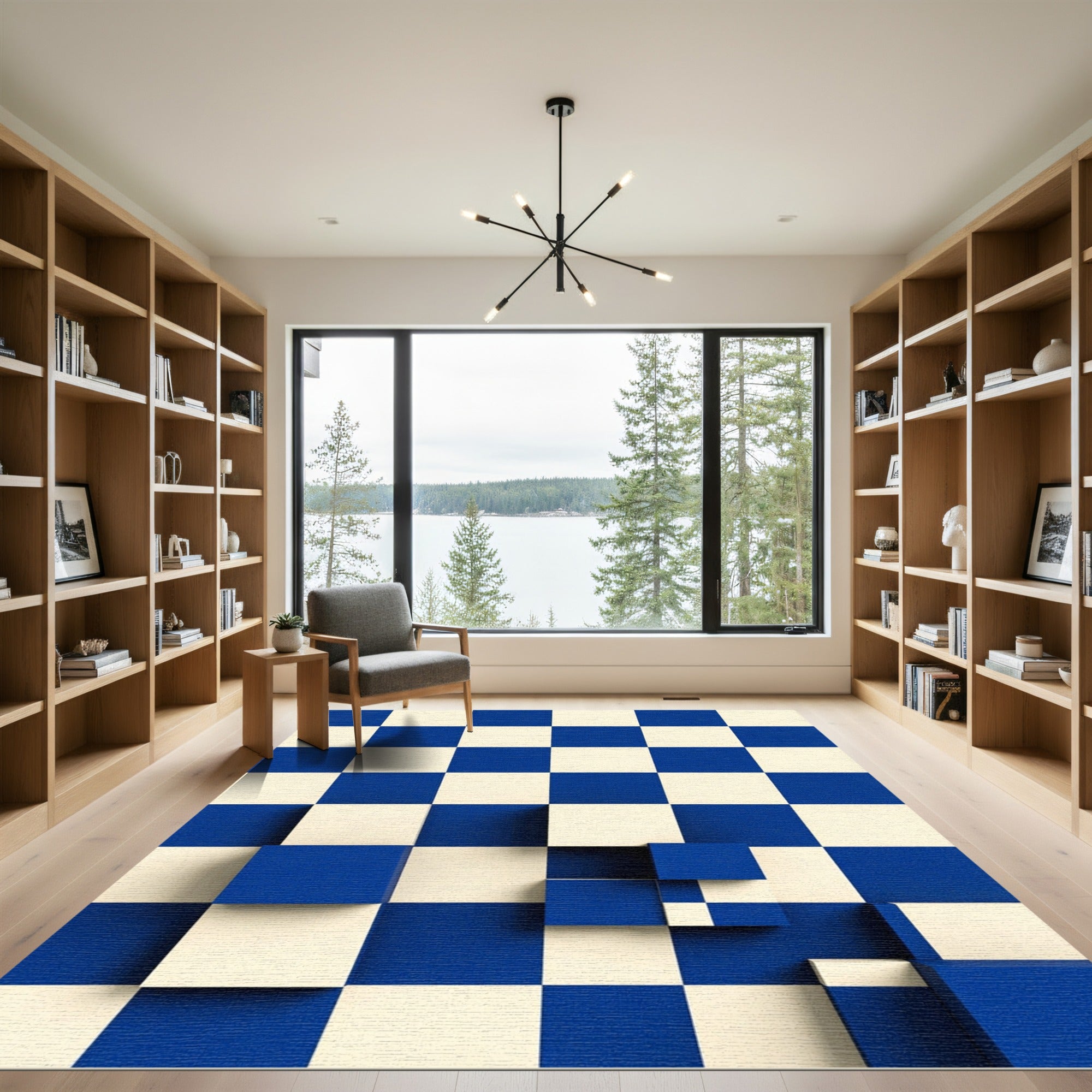 Cobalt Cream Checkerboard Cubes Rug
