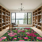 Pink Rose Garden Trellis Scene Rug