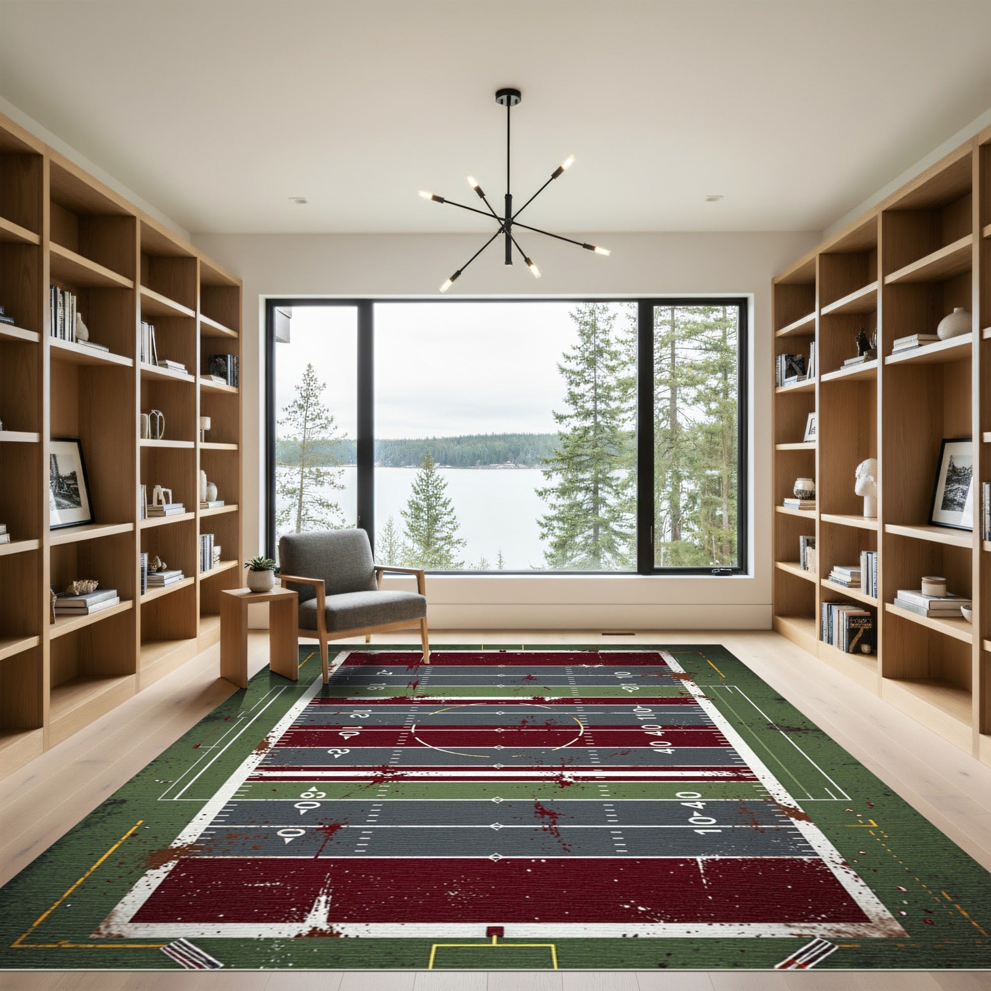 Gritty Crimson And Olive Football Grid Rug