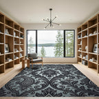 Elegant Gray Paisley Damask Rug