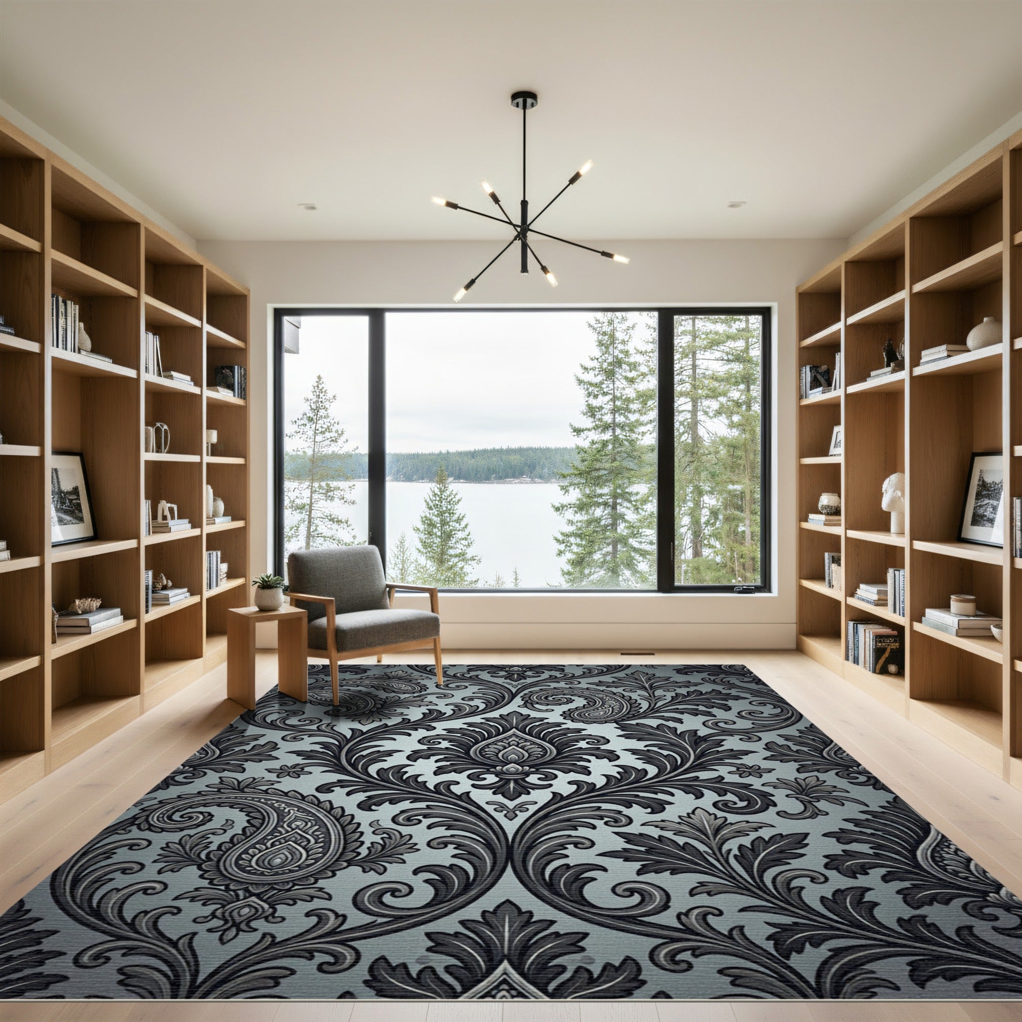 Elegant Gray Paisley Damask Rug