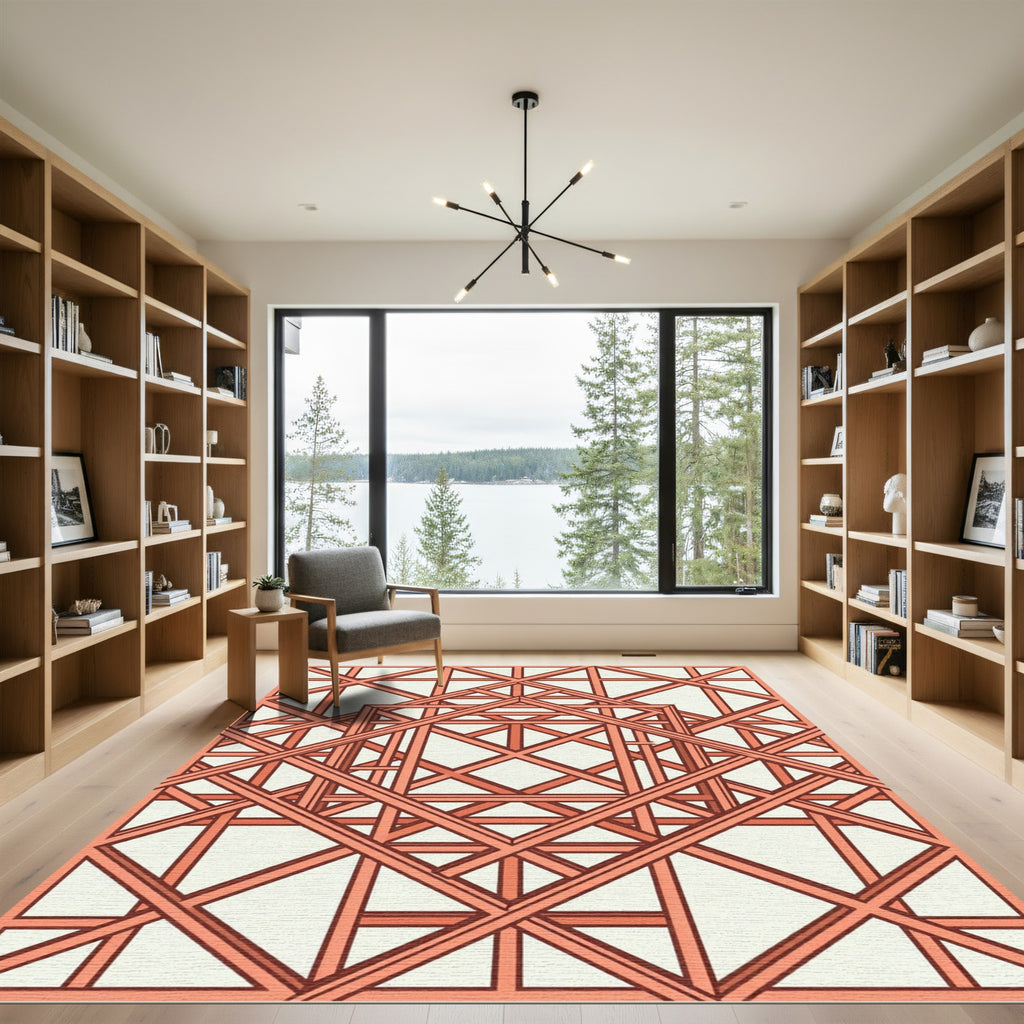 Coral Intersecting Square Lattice Rug