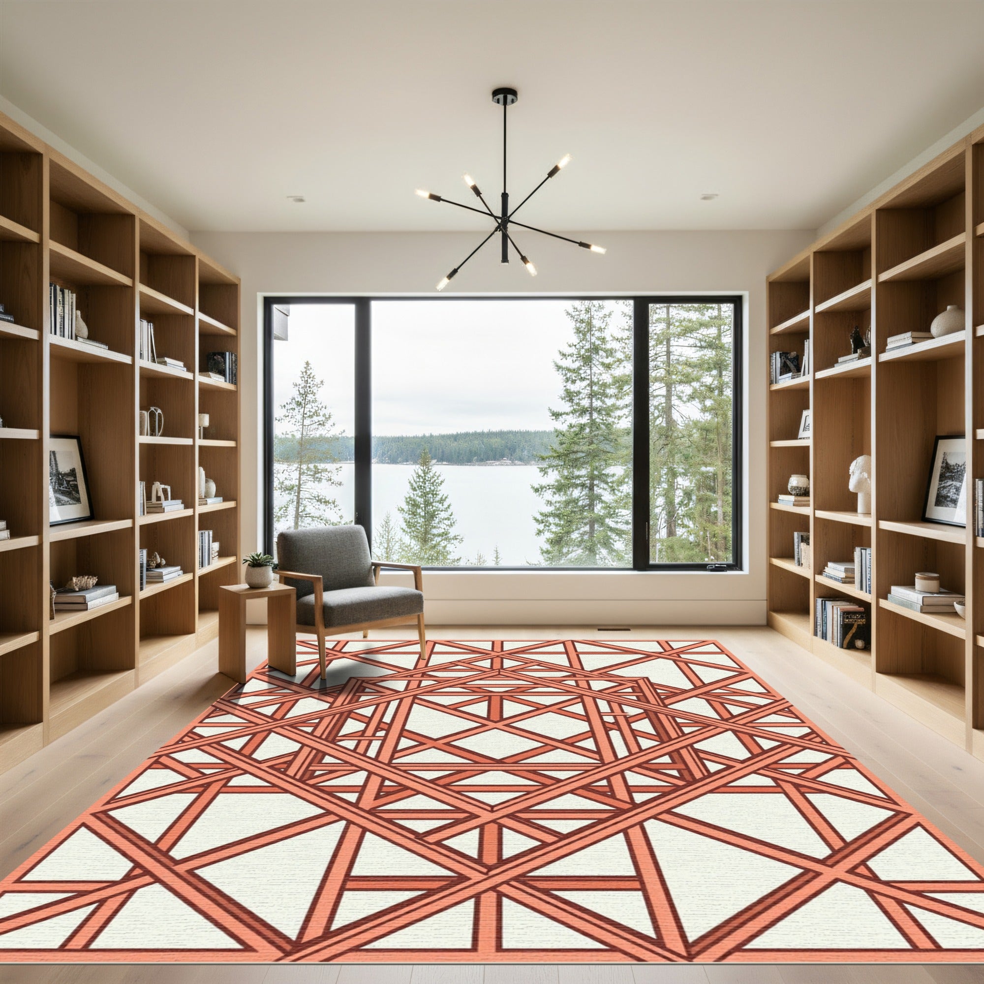 Coral Intersecting Square Lattice Rug