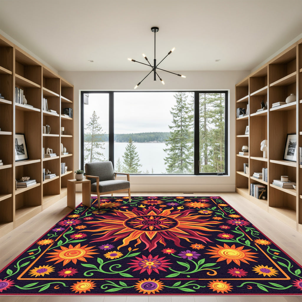 Vibrant Solar Flare Radiant Floral Tapestry Rug