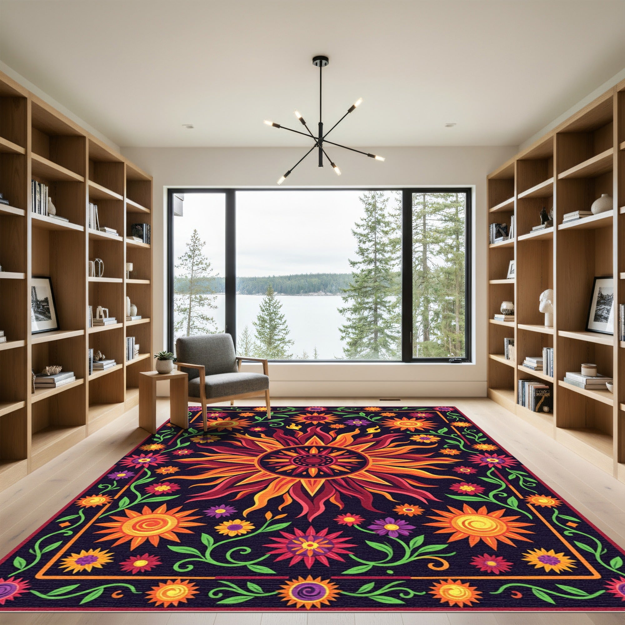 Vibrant Solar Flare Radiant Floral Tapestry Rug
