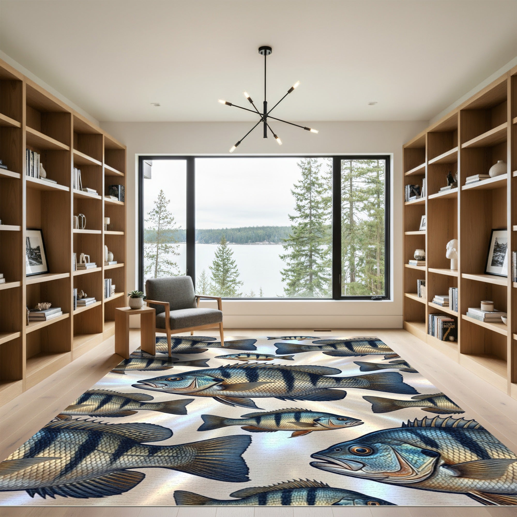 Coastal Blue Striped Perch Fish School Rug