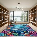 Vibrant Underwater Whale Coral Reef Rug