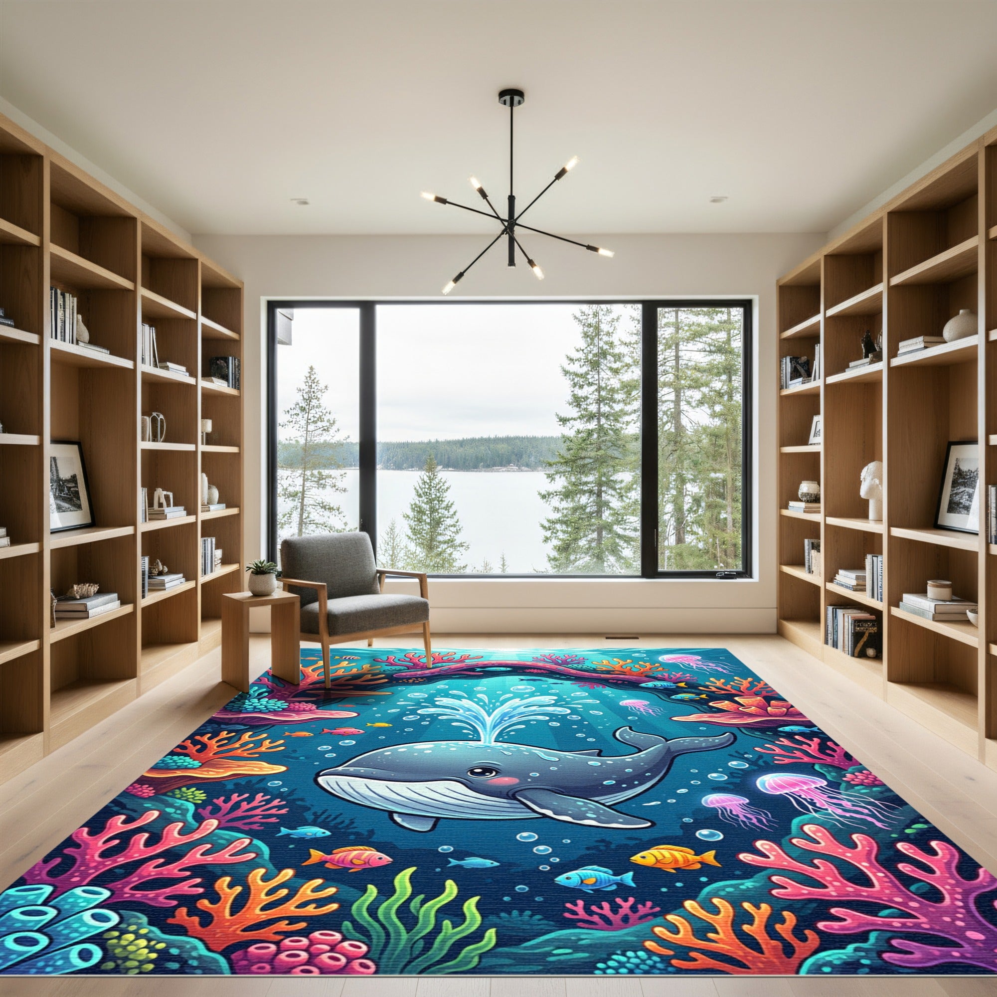 Vibrant Underwater Whale Coral Reef Rug
