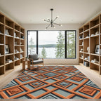 Orange Gray Geometric Diamond Lattice Rug