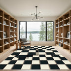 Monochrome 3D Checkered Grid Abstract Rug