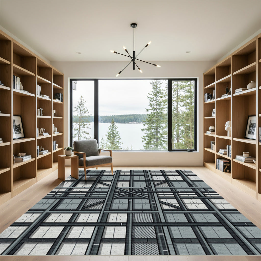 Industrial Grid Architectural Steel Gray Rug