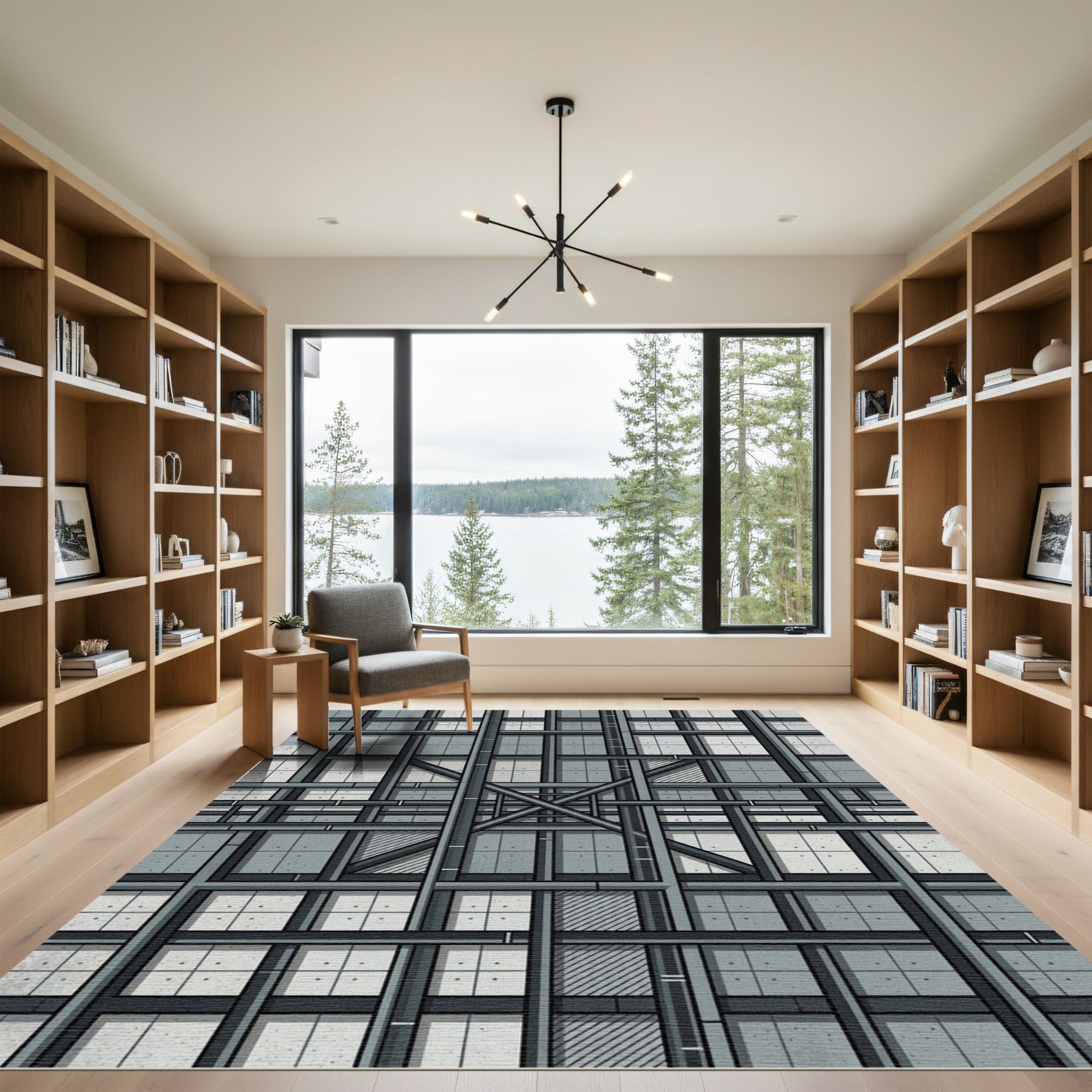 Industrial Grid Architectural Steel Gray Rug