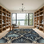 Damask Teal Palm Leaf Scroll Rug
