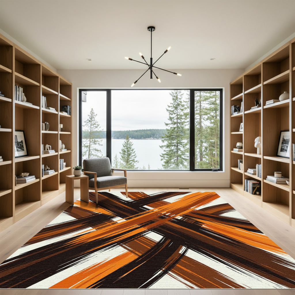 Abstract Brown and Orange Brushstroke Rug