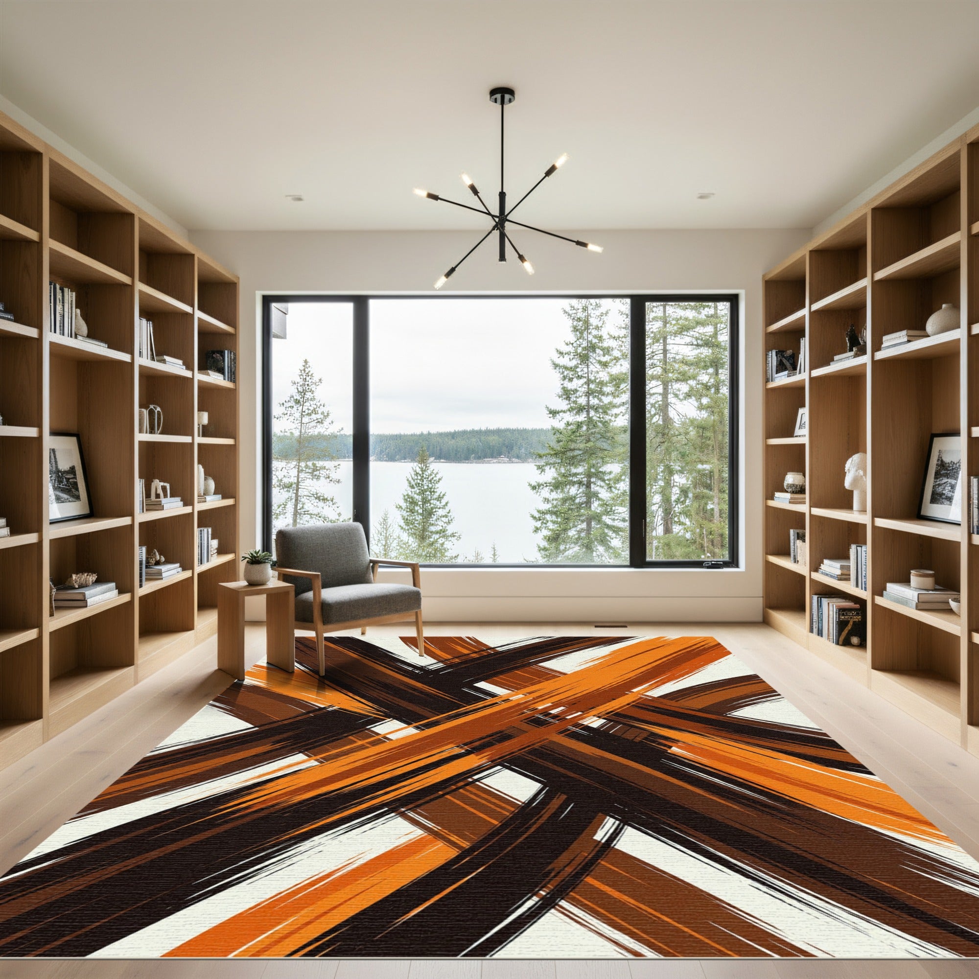 Abstract Brown and Orange Brushstroke Rug