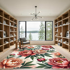 Coral Pink Peony Garden Ensemble Rug
