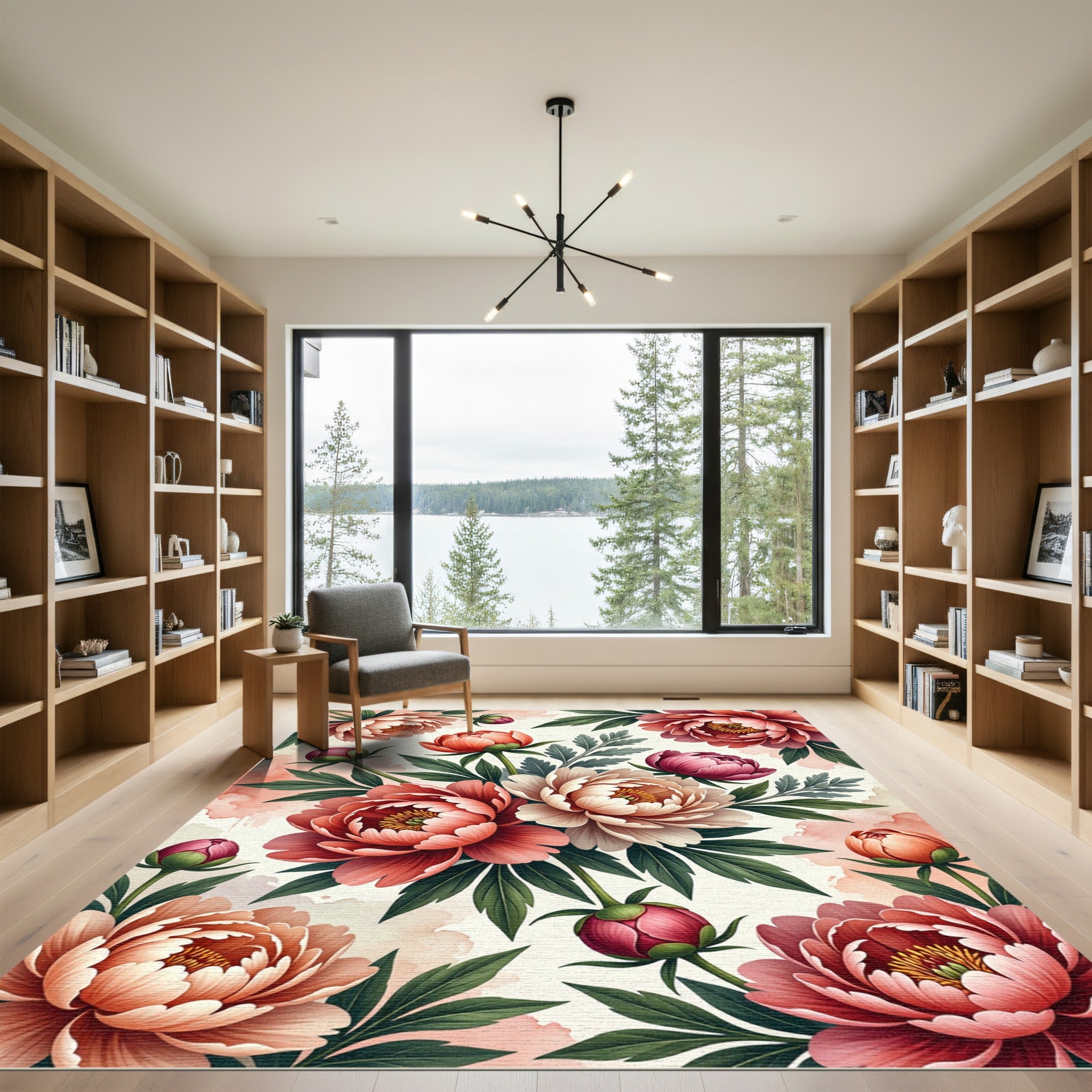 Coral Pink Peony Garden Ensemble Rug