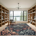 Ornate Floral Damask Coral Gray Rug
