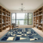 Navy White Checkerboard Alphabet Flags Rug