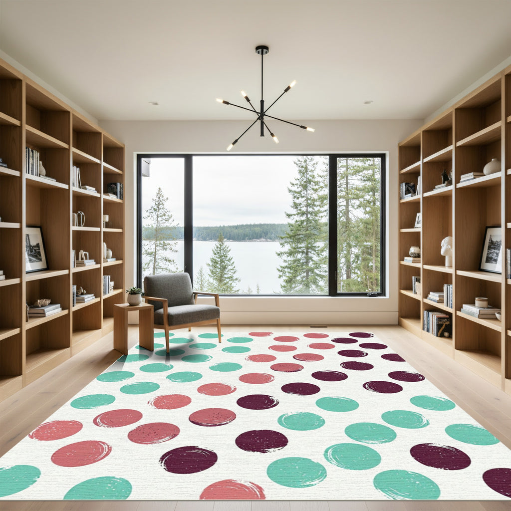 Coral Teal Plum Spotty Circles Rug