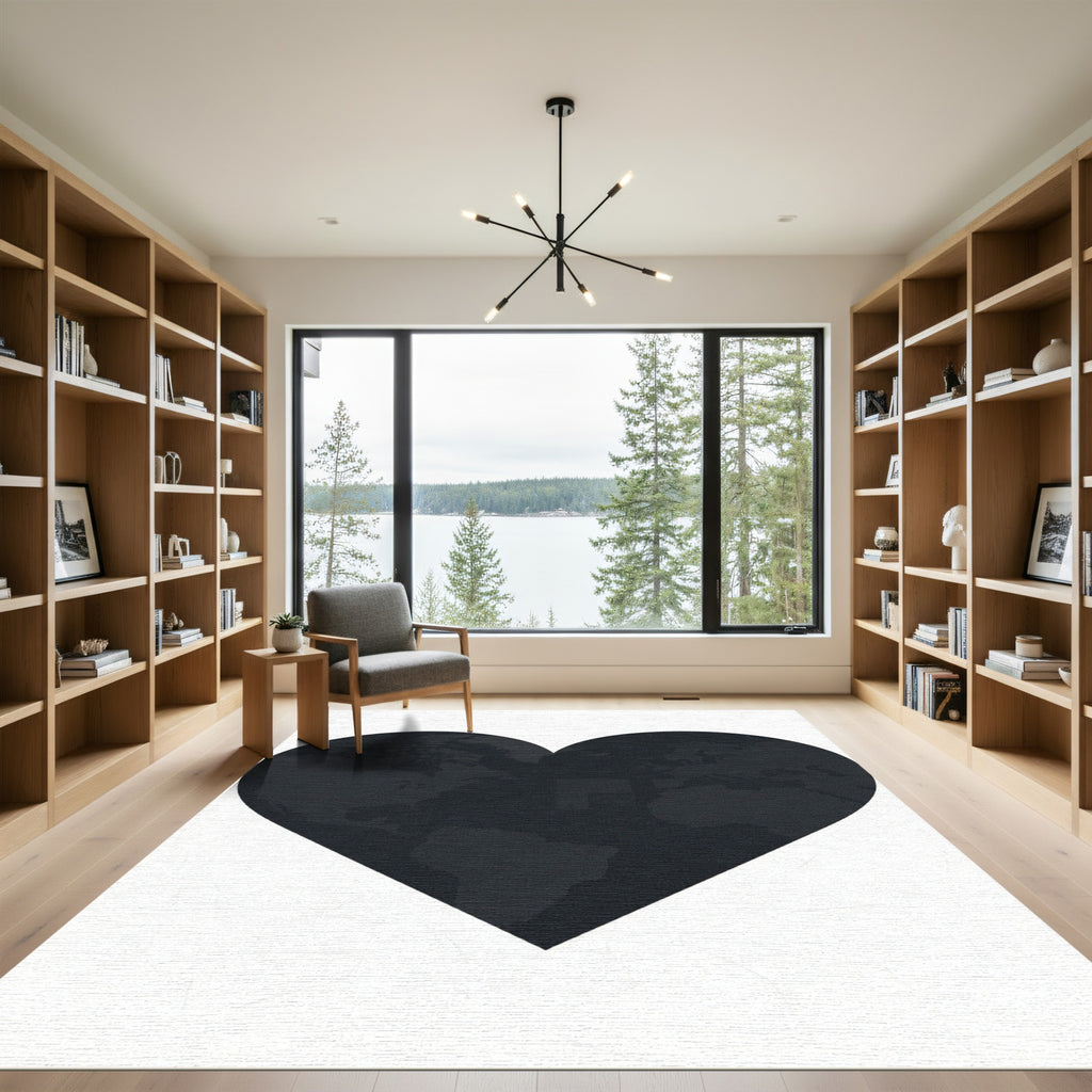Minimalist Heart Shaped World Map Rug