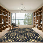 Aztec Gold Black Geometric Sun Diamond Rug