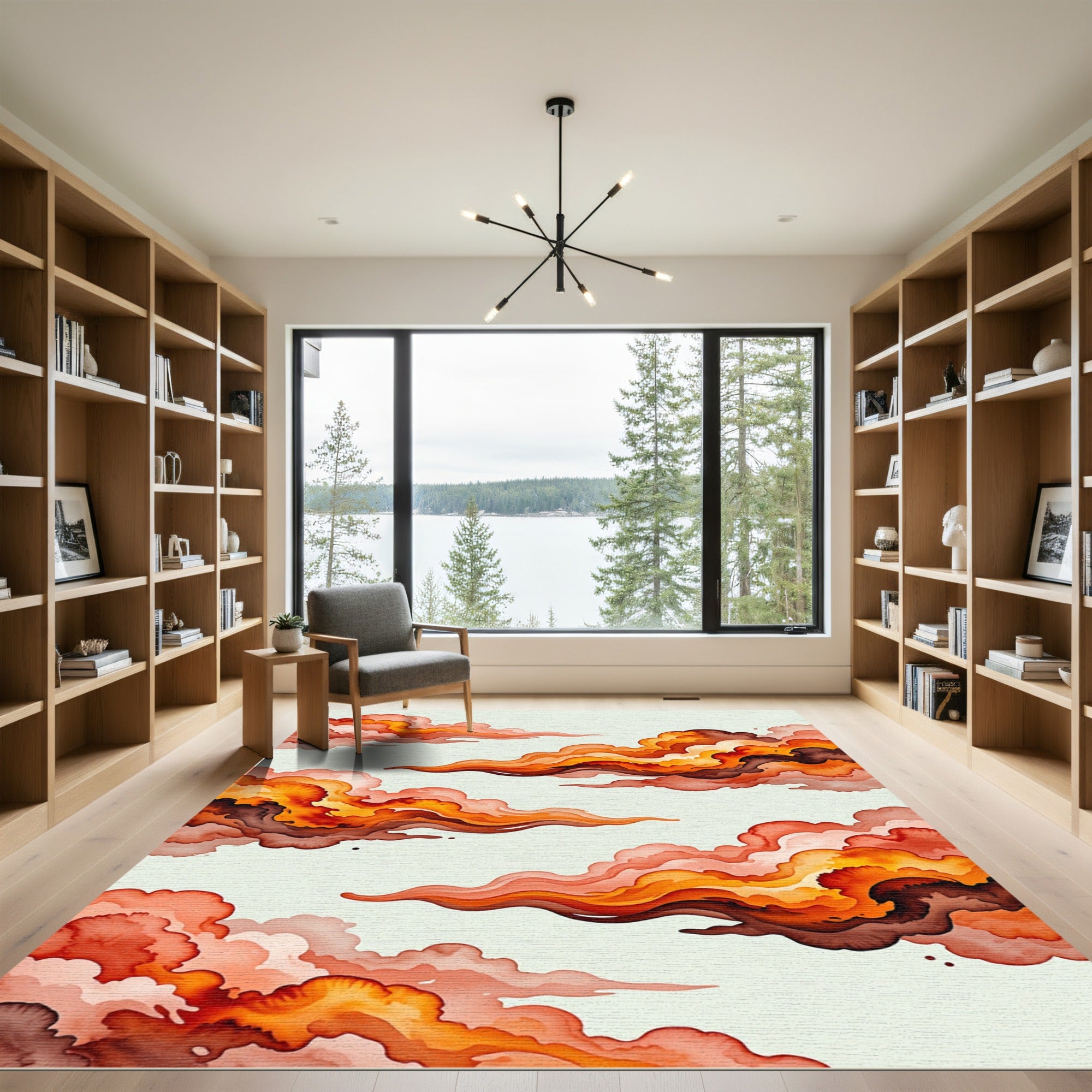 Ethereal Sunset Orange Abstract Cloud Wave Rug