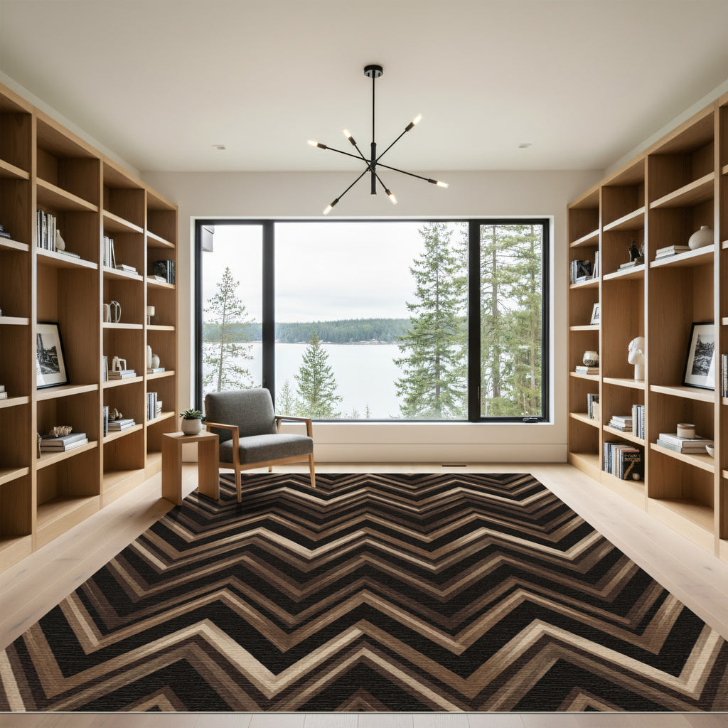 Brown Earthy Tone Zigzag Chevron Rug