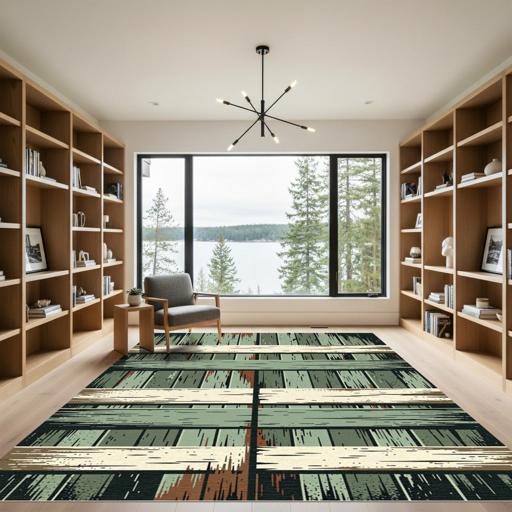 Rustic Sage Green Weathered Wood Plank Rug
