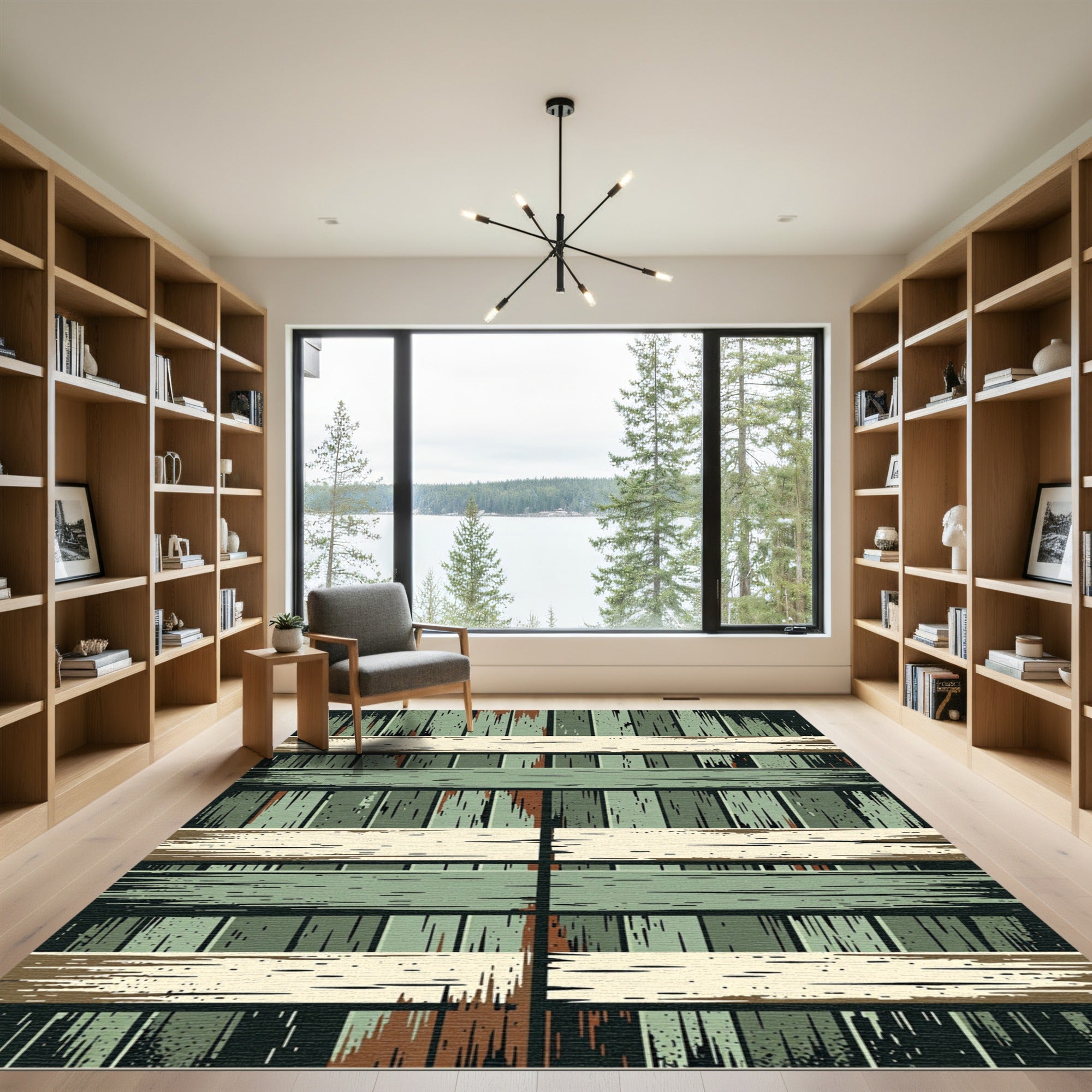 Rustic Sage Green Weathered Wood Plank Rug