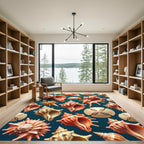 Teal Coastal Seashell Ocean Life Rug